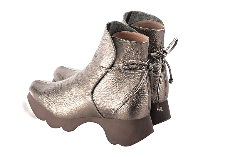 Taupe brown women's ankle boots with laces at the back.. Rear view - Florence KOOIJMAN
